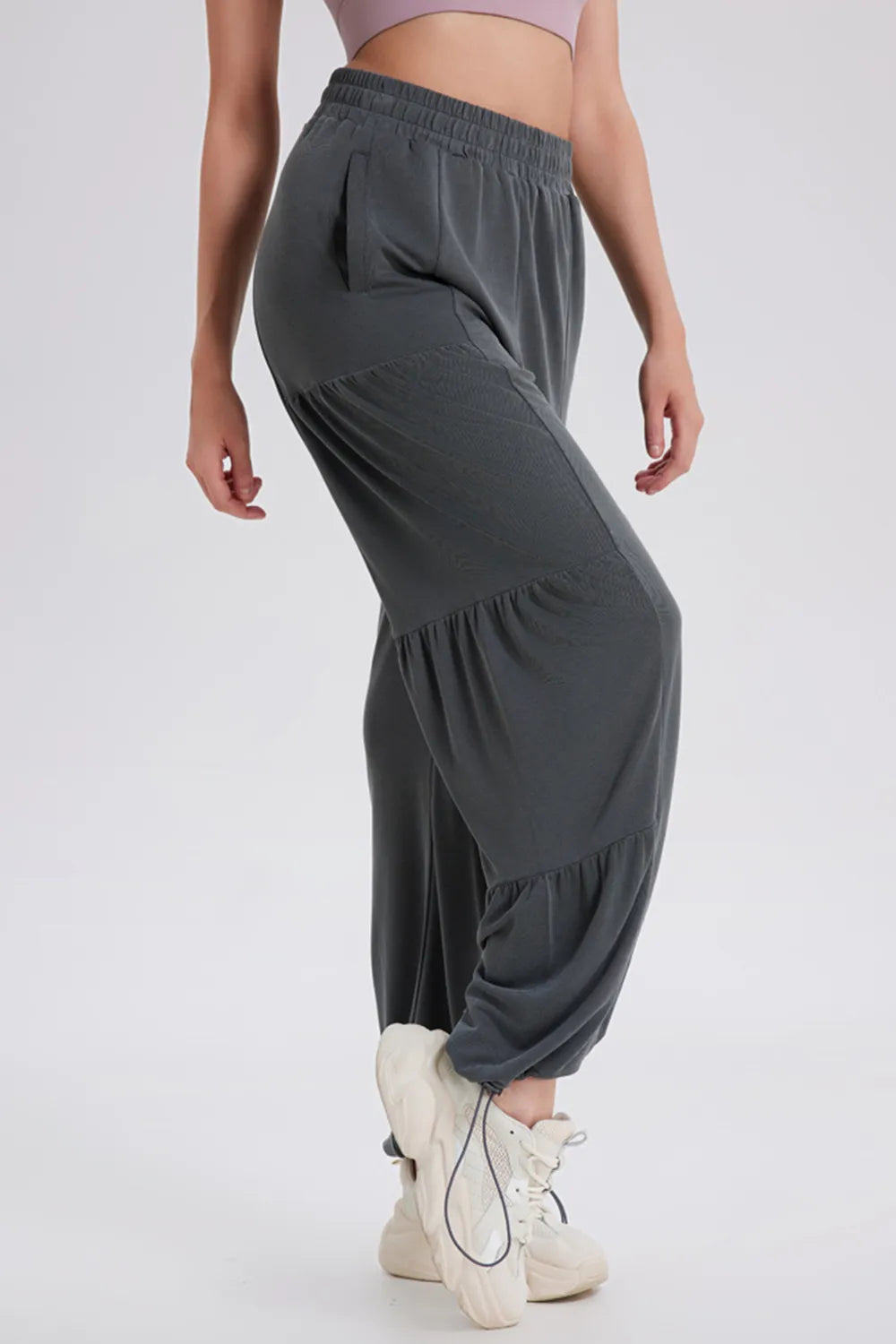 Drawstring Elastic Waist Ruched Joggers