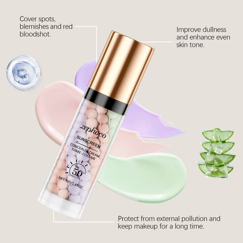 zephoco Three-Color Rainbow Protective Primer, Concealer, Primer, Brightening, Moisturizing, Smoothing And Long-Lasting Protective Cream