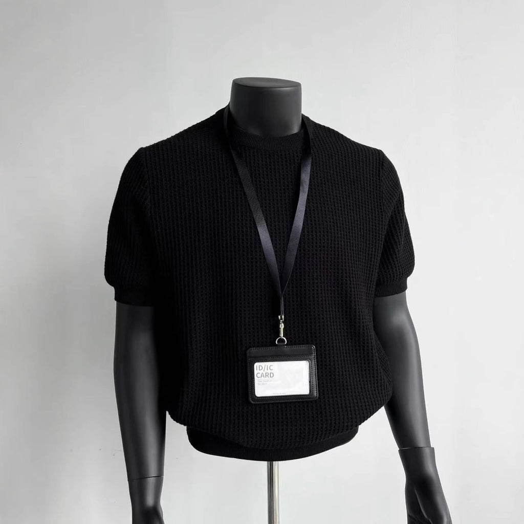 Retro High-End Texture Knit Short-Sleeve T-Shirt for Men