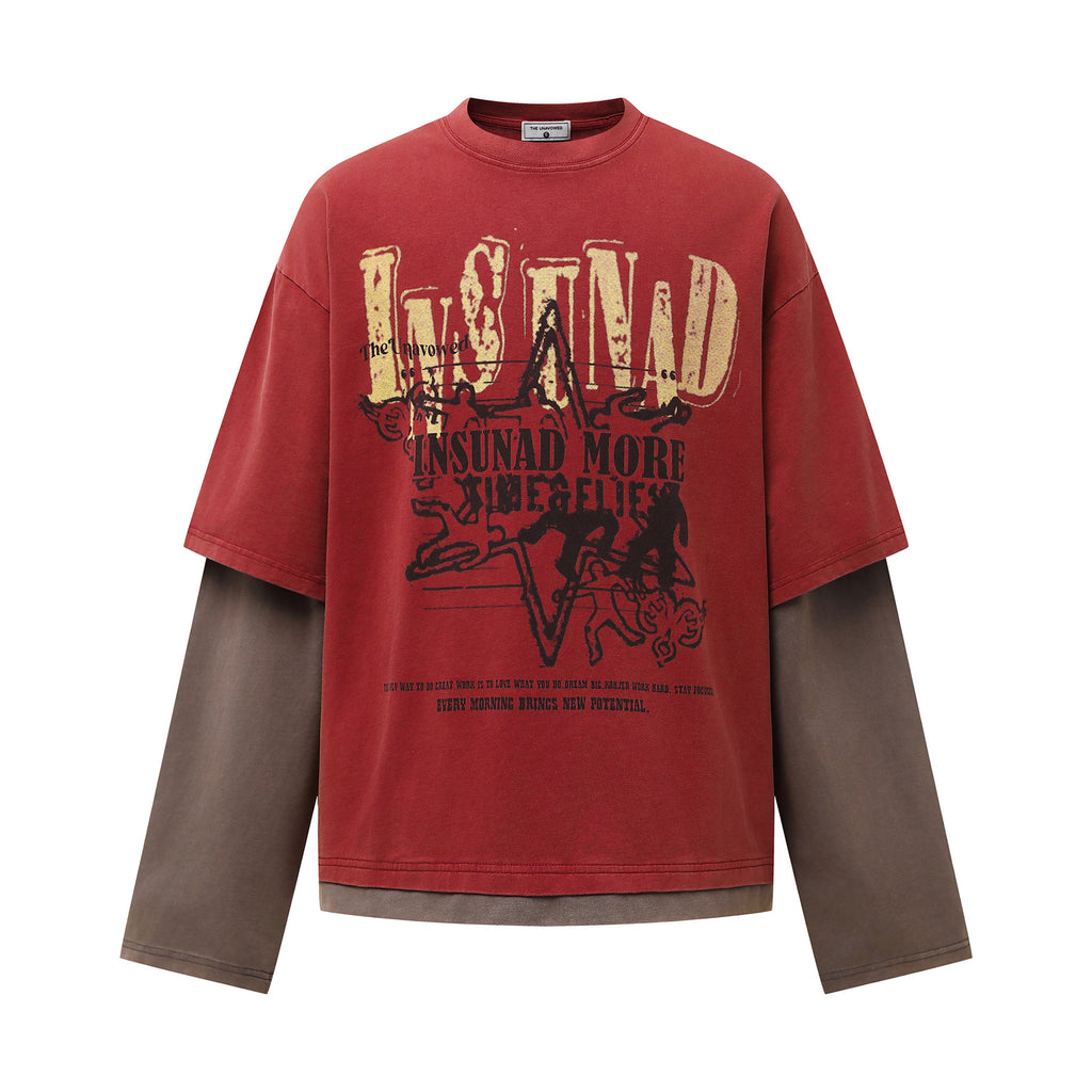 Color blocked fake two piece T-shirt long sleeved men