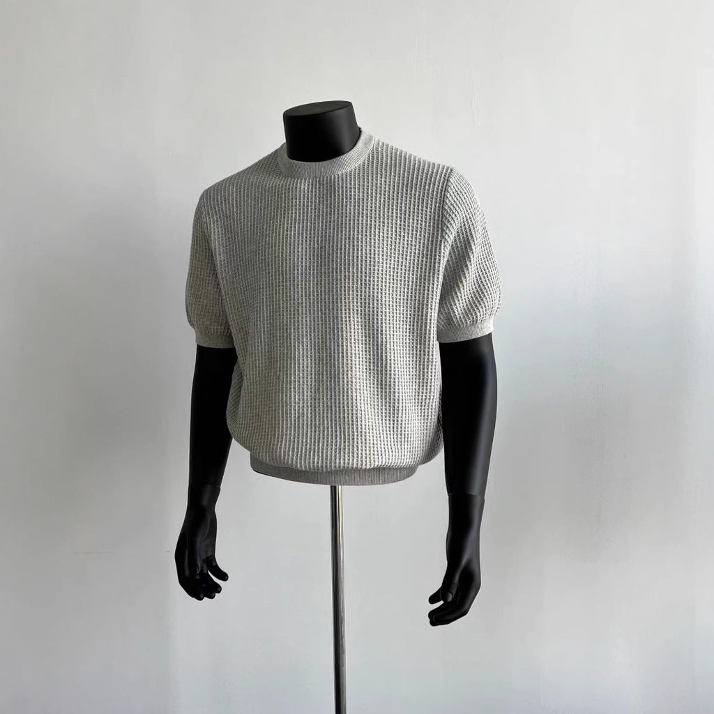 Retro High-End Texture Knit Short-Sleeve T-Shirt for Men