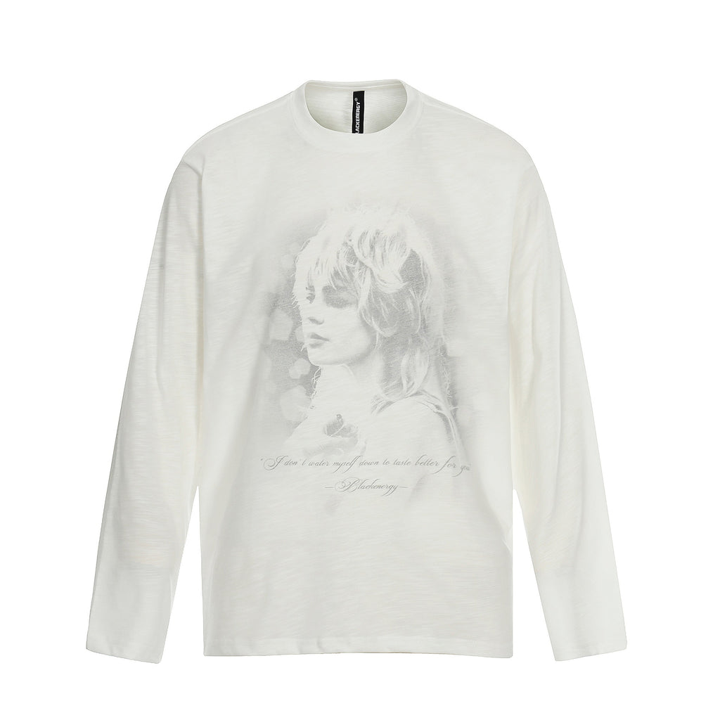 Portrait Print Loose Fit Long Sleeve T-Shirt for Men and Women