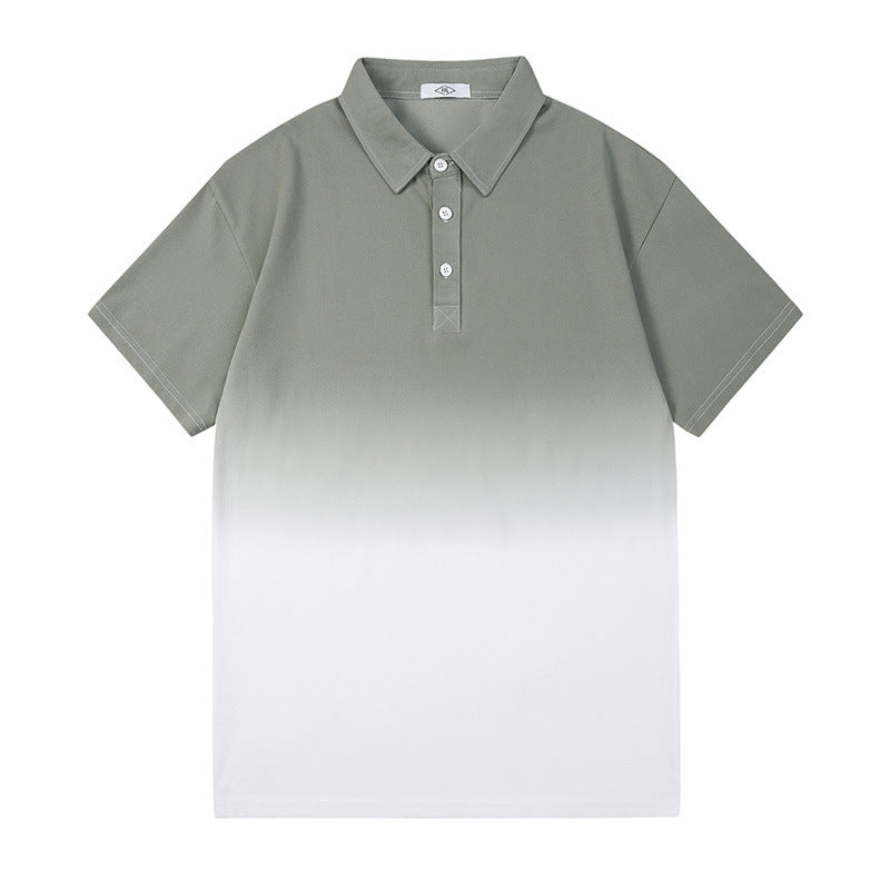 Grey gradient silk cotton lapel T-shirt for men