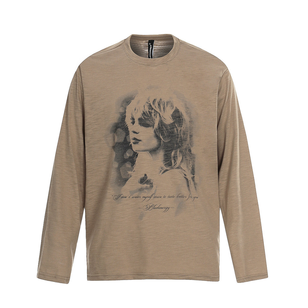 Portrait Print Loose Fit Long Sleeve T-Shirt for Men and Women
