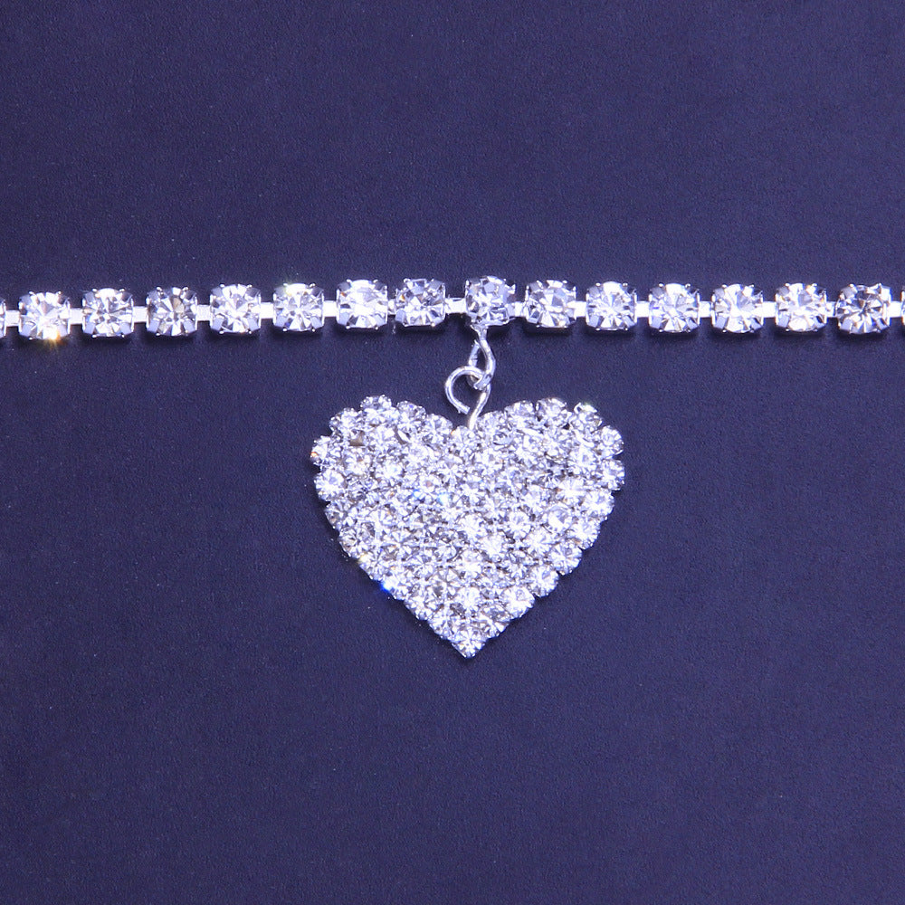 Full Diamond Love Anklet Personality Wild Diamond Heart-Shaped Anklet Trendy Beach Jewelry