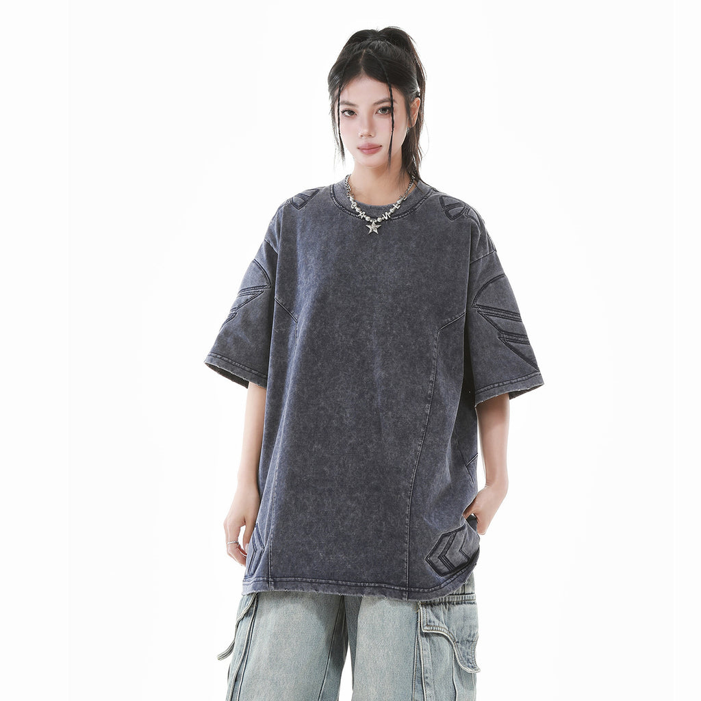 Mech design washed T-shirt for men