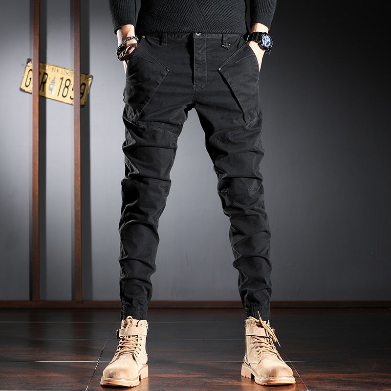 Newly Designer Fashion Men Jeans High Quality Spliced Patchwork Casual Cargo Pants Streetwear Hip Hop Joggers Harem Trousers