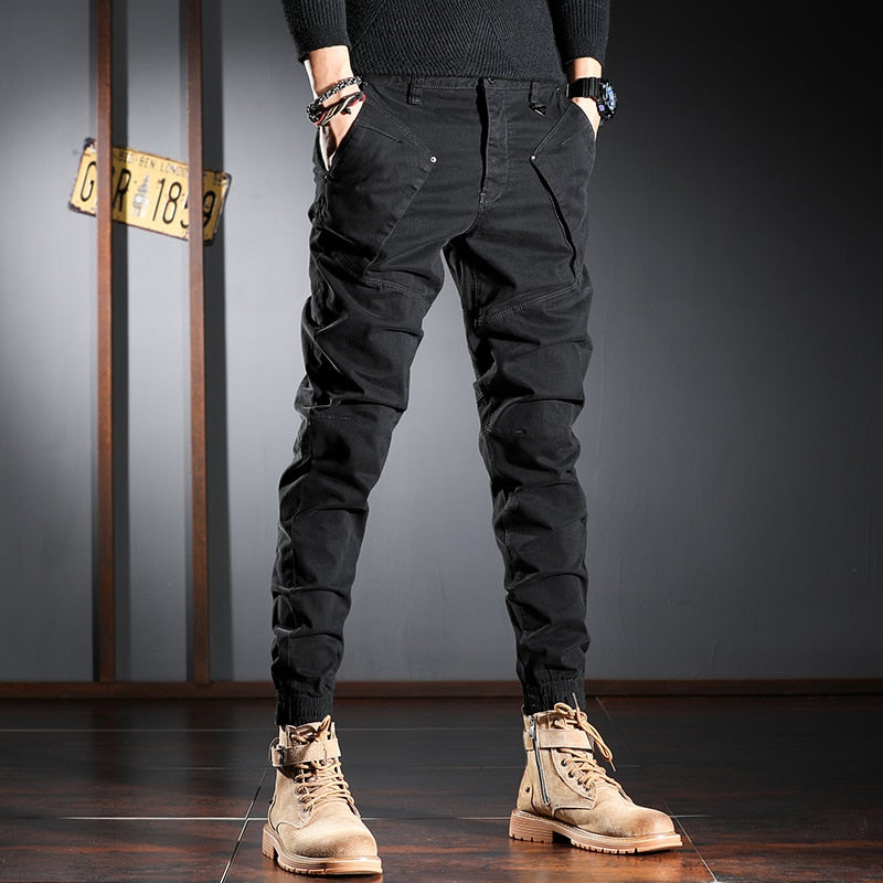 Newly Designer Fashion Men Jeans High Quality Spliced Patchwork Casual Cargo Pants Streetwear Hip Hop Joggers Harem Trousers