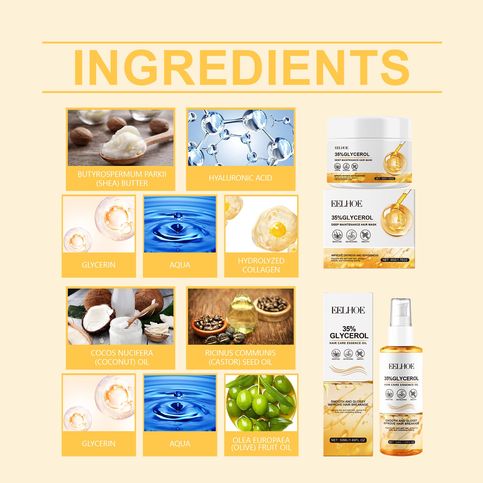 Glycerin Nourishing Hair Care Set Repair Dry Hair And Hair Care Moisturizing Set