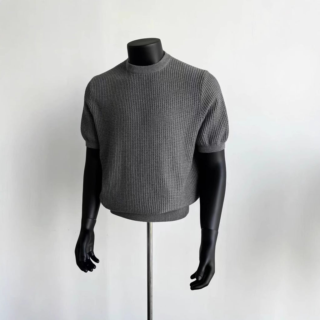 Retro High-End Texture Knit Short-Sleeve T-Shirt for Men