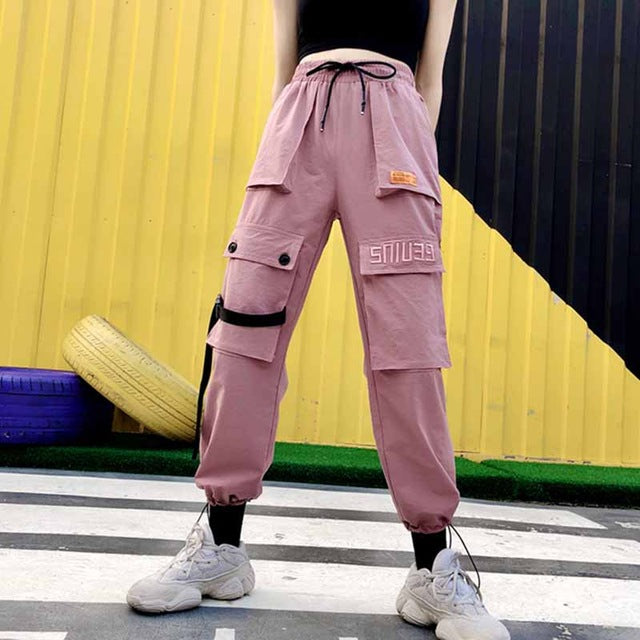Spring Streetwear Embroidery Ladies Cargo Pants Women Casual Joggers Solid Big Pocket Pants High Waist Loose Female Trousers