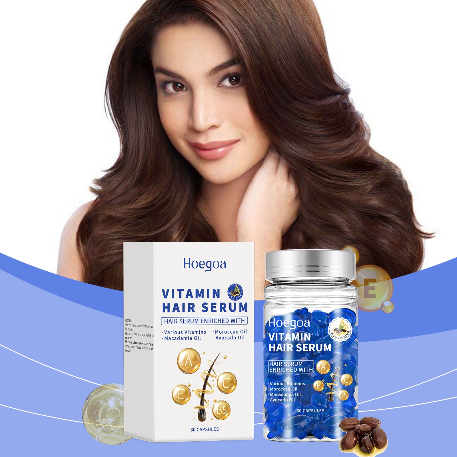 Hoegoa Vitamin Hair Care Essence Capsules, Nourish And Repair Frizzy Hair, Soft And Glossy Hair Care Capsules