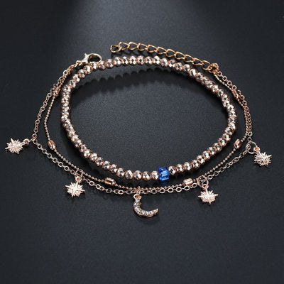 Summer New Anklet Multi-Layer Women's Beaded Star Moon Anklet Women