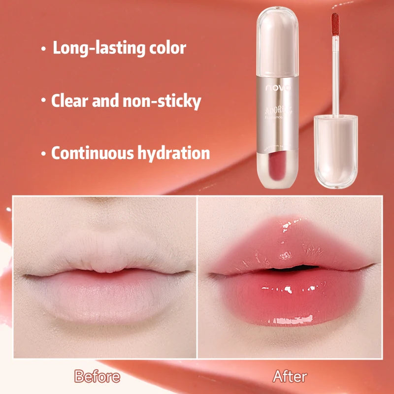 Glossy Lip Gloss, Long-Lasting Mirror Hydrating Liquid Lipstick, Waterproof, Non Stick, High Gloss,Lightweightand Silky Texture