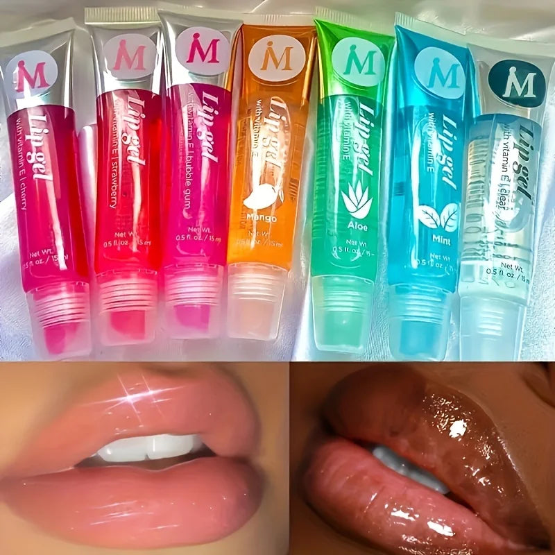 6Pcs/Set, Moisturizing Clear Lip Gloss, VE, Rosehip, Argan, Peppermintaloe, Coconut Flavor, Translucent Plumping Lip Oils Gift S