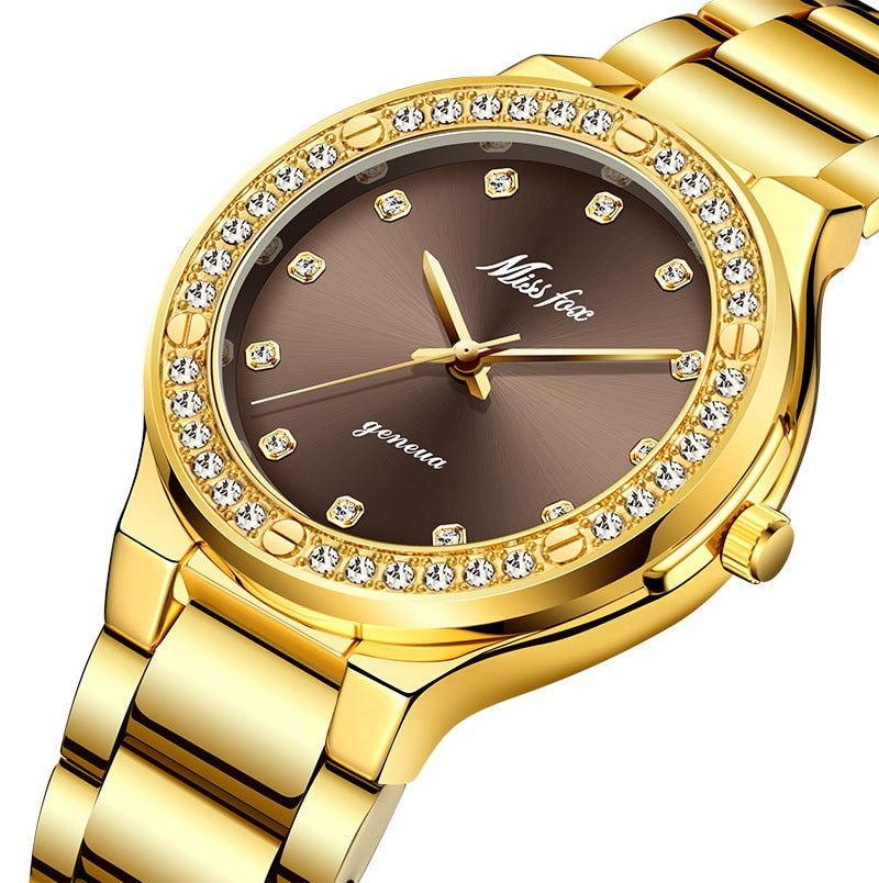 MISSFOX 2742 Elegant Woman Watch Luxury Brand Female Wristwatch Japan Movt 30M Waterproof Gold Expensive Analog Geneva Quartz Watch
