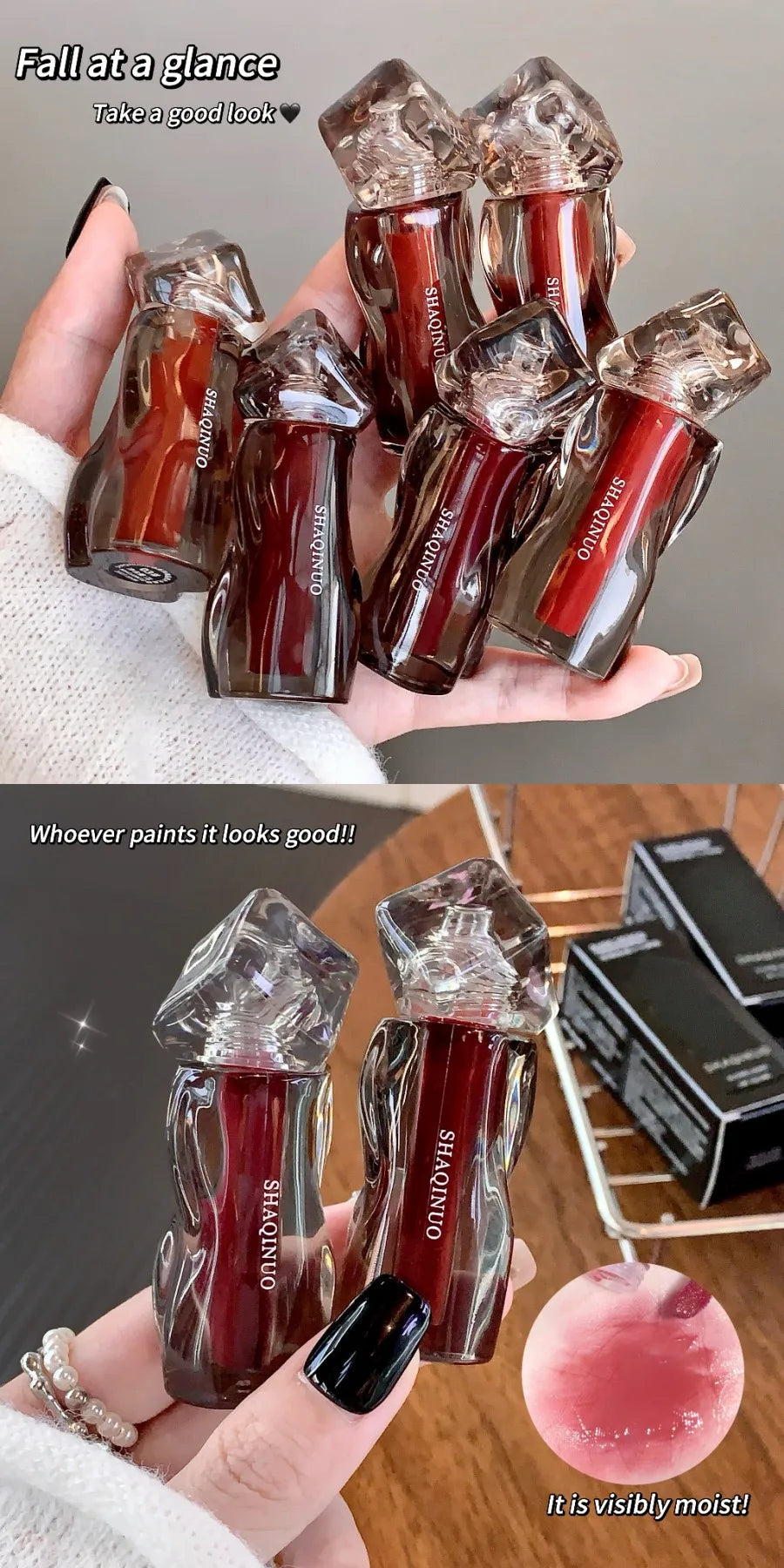 6 Shades of Moisturizing, Plumping, Hydrating Lip Gloss, Mirrored Gloss Lipstick, Shimmering Dewy Jelly Lipstick, Non-Greasy