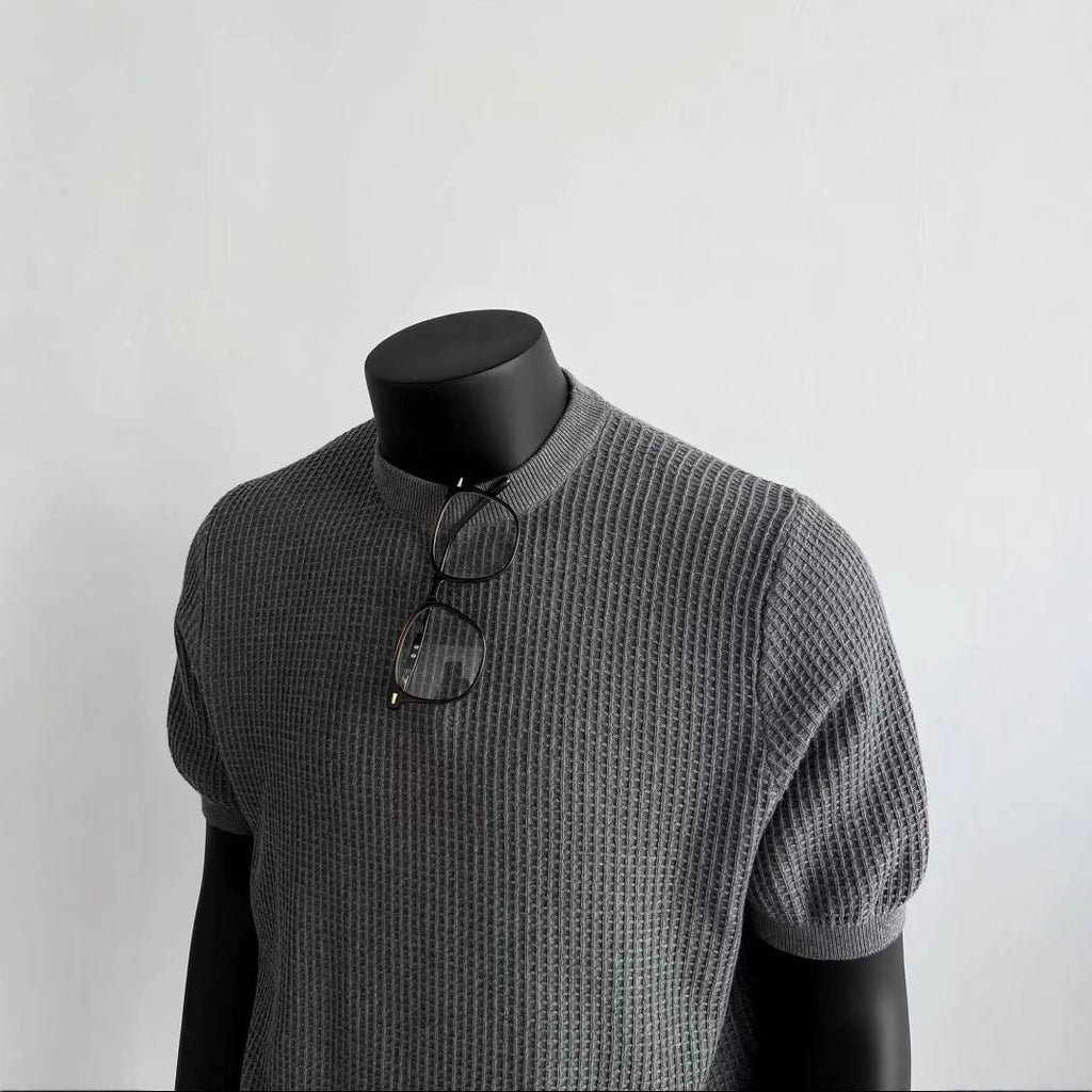 Retro High-End Texture Knit Short-Sleeve T-Shirt for Men