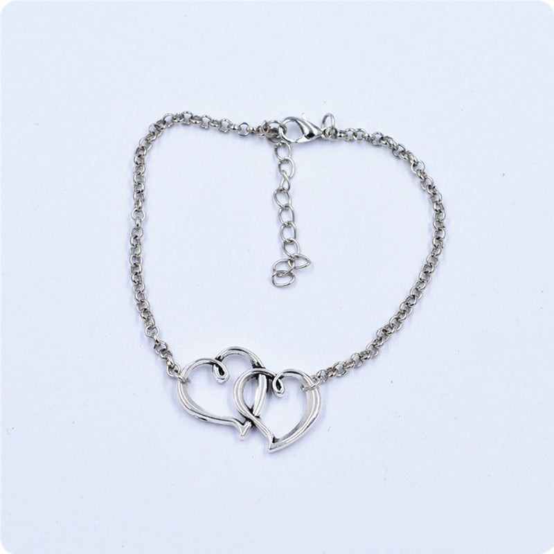 Double Heart Chain Anklet Ankle Bracelet Sexy Antique Barefoot Sandal Beach Foot Anklets For Women