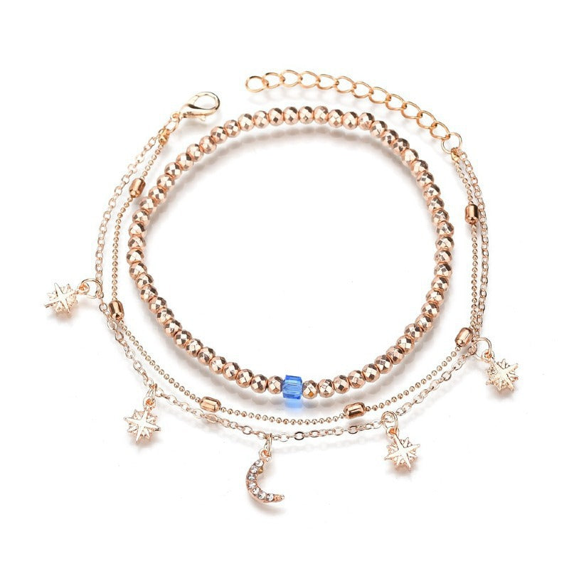 Summer New Anklet Multi-Layer Women's Beaded Star Moon Anklet Women