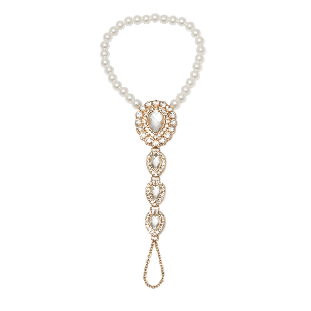 Geometric pop drop-shaped anklet Temperament pearl and diamond exaggerated gemstone anklet