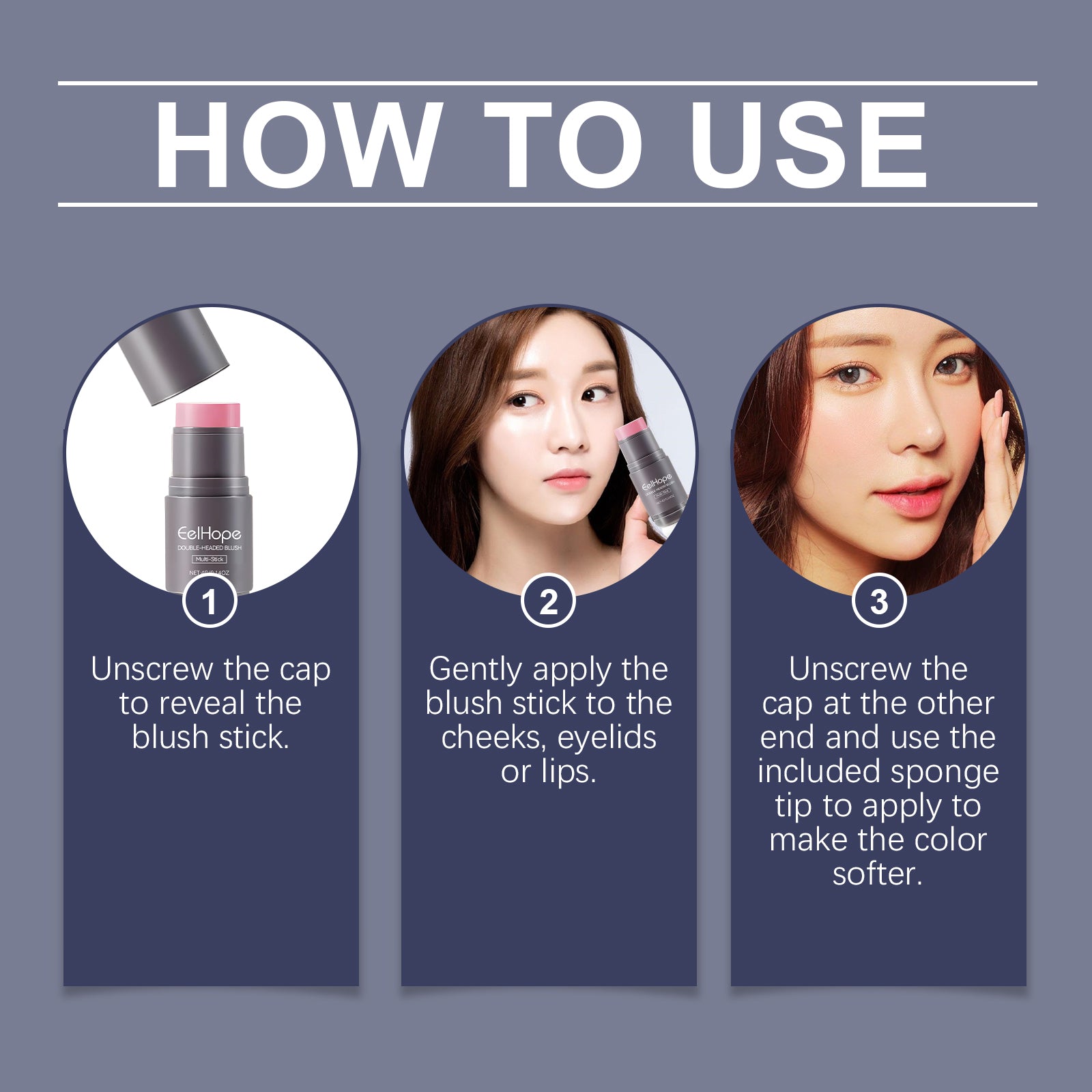 Eelhope Double Head Blush Multi-Purpose Stick, Natural Light Naked Makeup Long-Lasting Color Red Makeup Stick