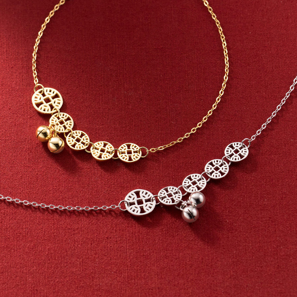 S925 Silver Ethnic Retro Style Copper Coin Bell Men's And Women's Simple Style Temperament Personality Anklet