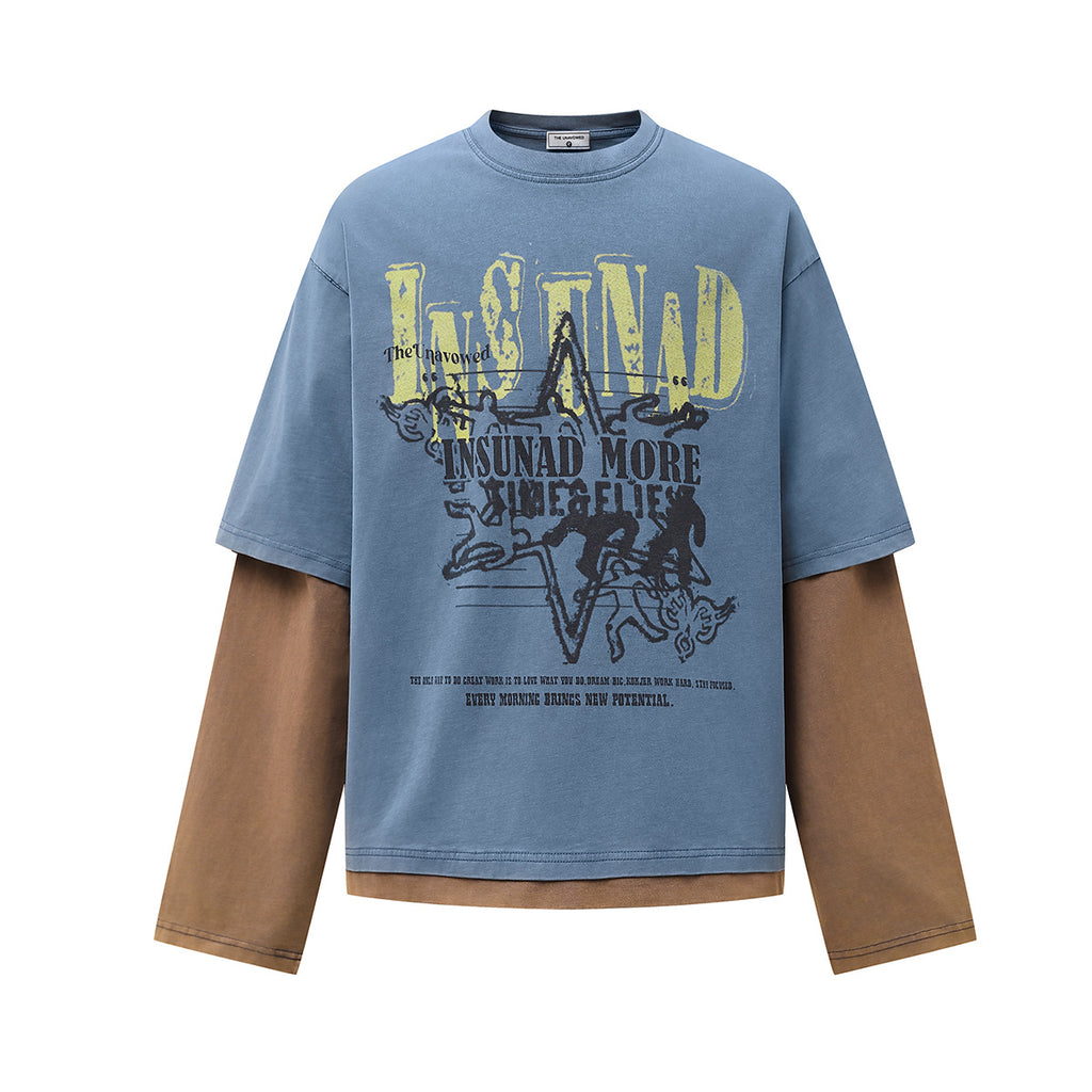 Color blocked fake two piece T-shirt long sleeved men