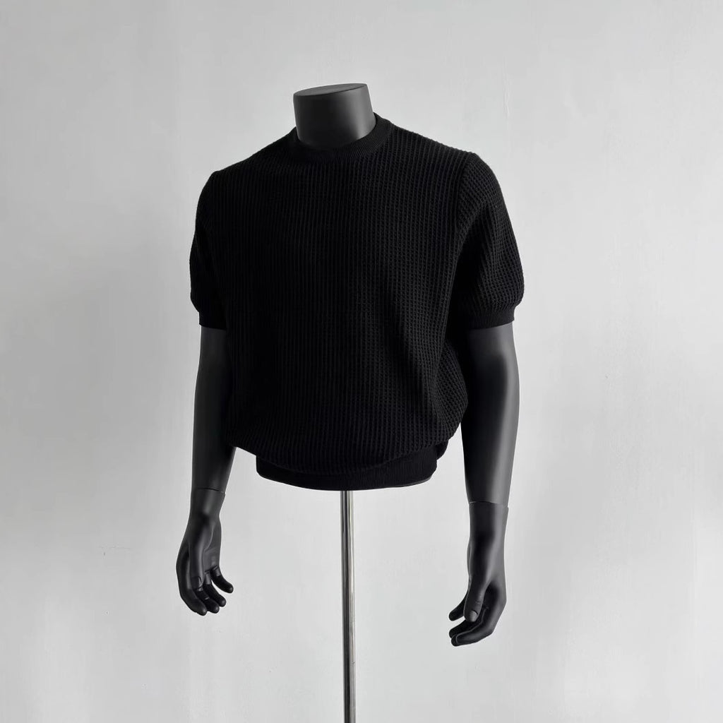 Retro High-End Texture Knit Short-Sleeve T-Shirt for Men
