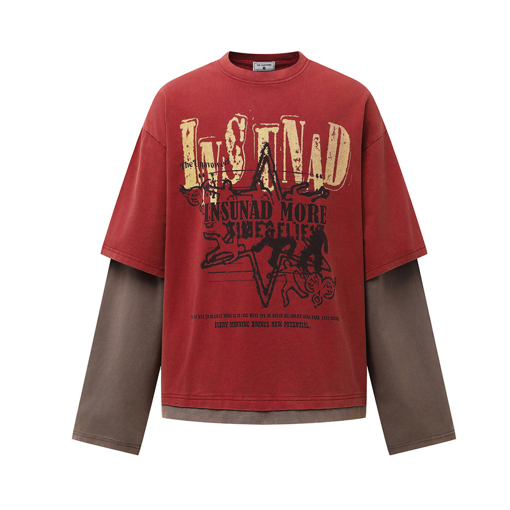 Color blocked fake two piece T-shirt long sleeved men