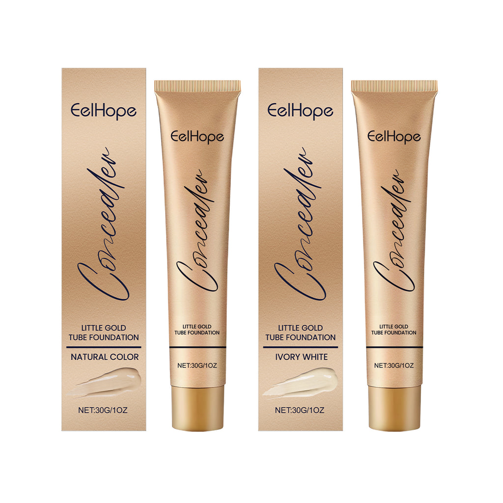 Small Gold Tube Foundation Concealer, Natural Lightweight Skin Concealer Not Easy To Remove Makeup Moisturizing Liquid Foundation