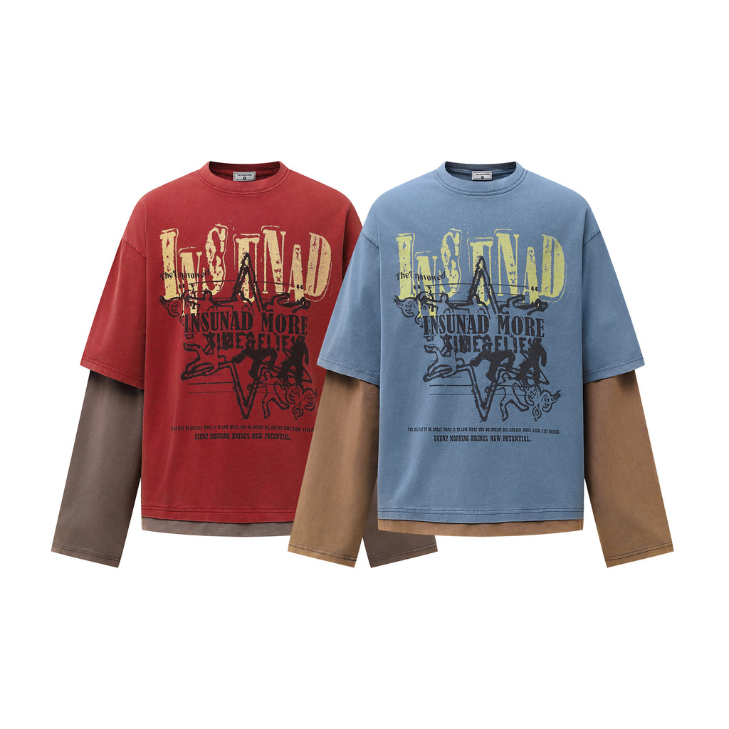 Color blocked fake two piece T-shirt long sleeved men