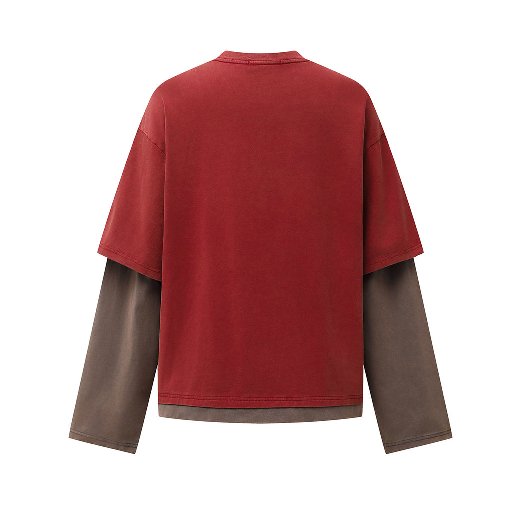 Color blocked fake two piece T-shirt long sleeved men