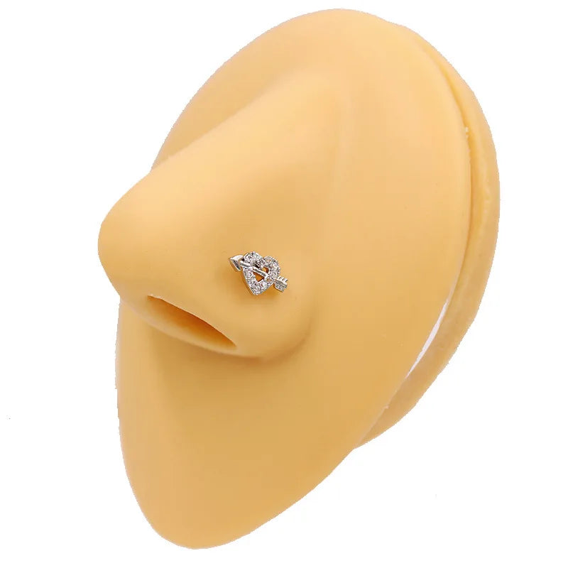 Nose Rings for Women Surgical Steel L Bend Pin CZ Heart Dangle Nose Stud Ring Fashion Body Piercing Jewelry 20G 7mm