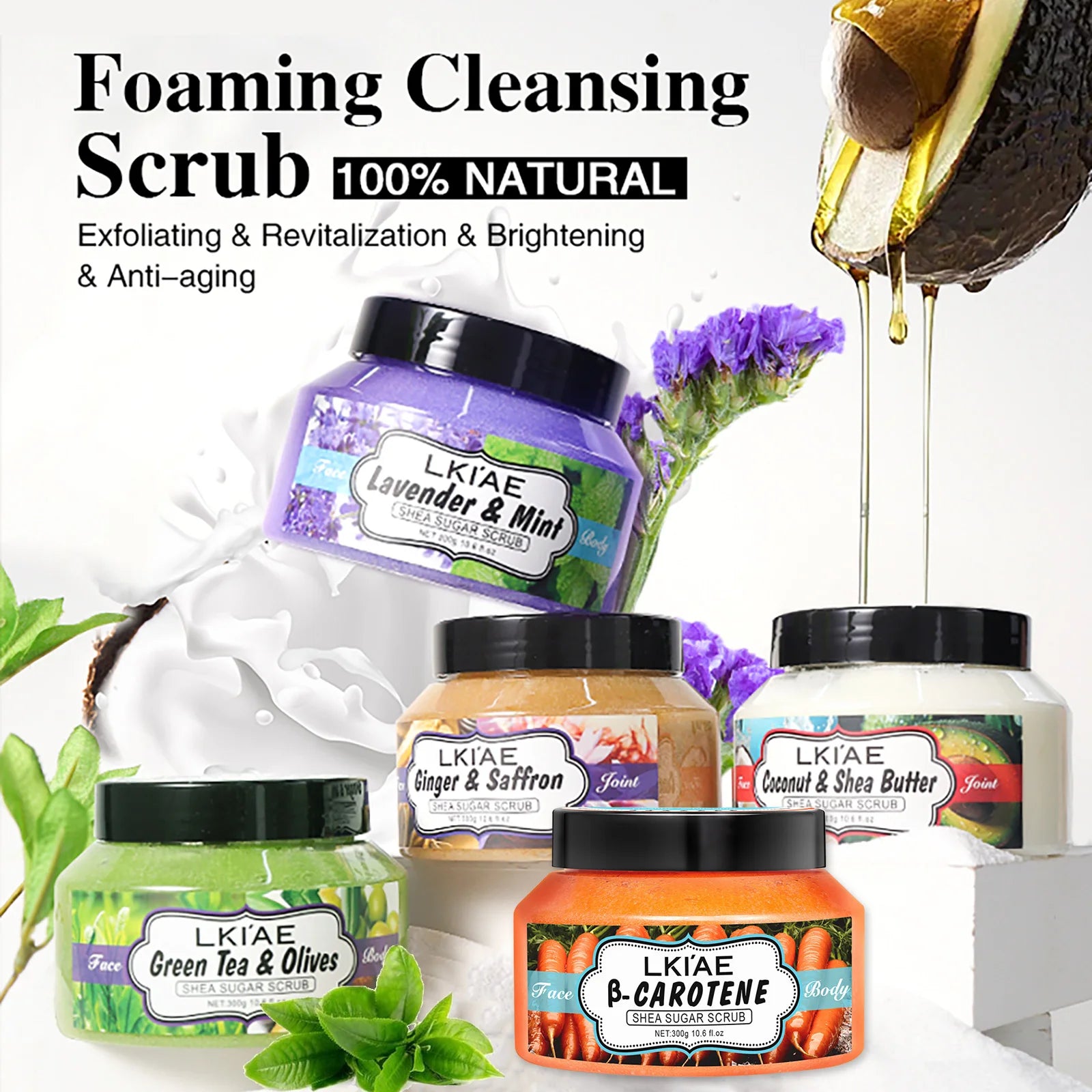 LKIAE Exfoliating & Lightening & Anti-aging Foaming & Brightening Cleansing Scrub, For All Skin Types, For Face and Body