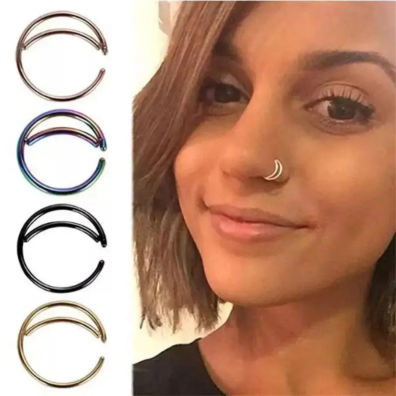 1Pcs Stainless Steel Nose Rings Double Septum Rings Cartilage Hoops Piercing Nariz Open Stacked Hoop Nose Rings for Women Men