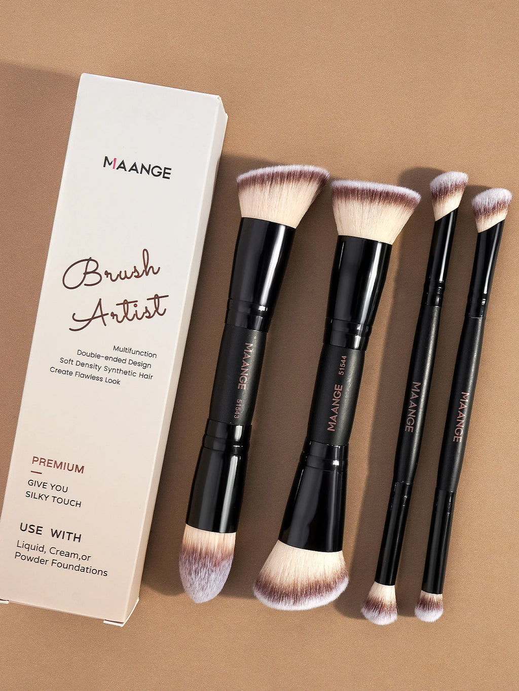 MAANGE 4pcs Basic Makeup Brushes Set With Box Dual-ended Foundations Powder Blush Details for Eyeshadow Brushes Beginner Travel