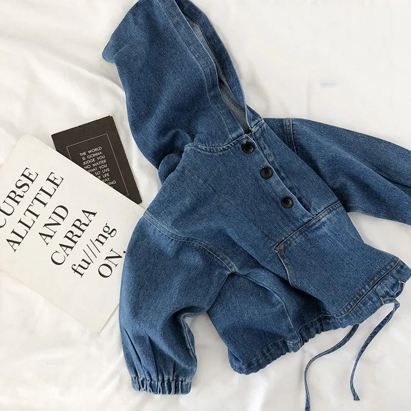 Hoodie for Children Spring Autumn Long Sleeve Blue Denim Hoody Fashion Sweatshirts New Comfortable Loose Girls Boys Tops GY03232
