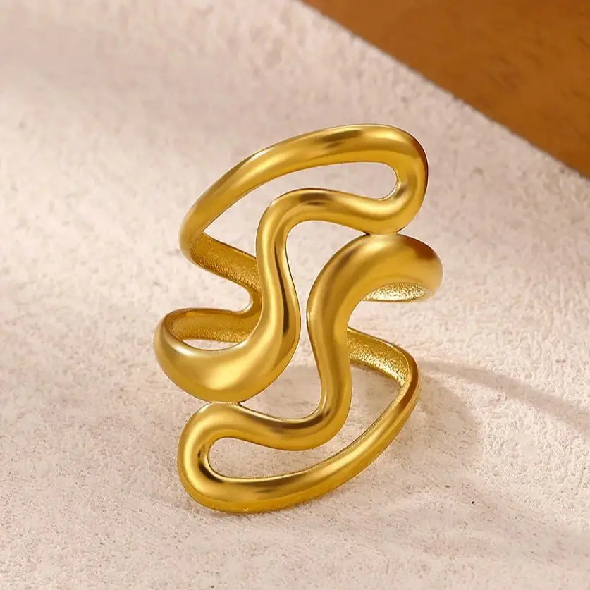 Irregular Geometric Rings for Women Gold Color ‌Stainless Steel Twisted Adjustable Ring Durable Rustproof Trendy Jewelry Gift
