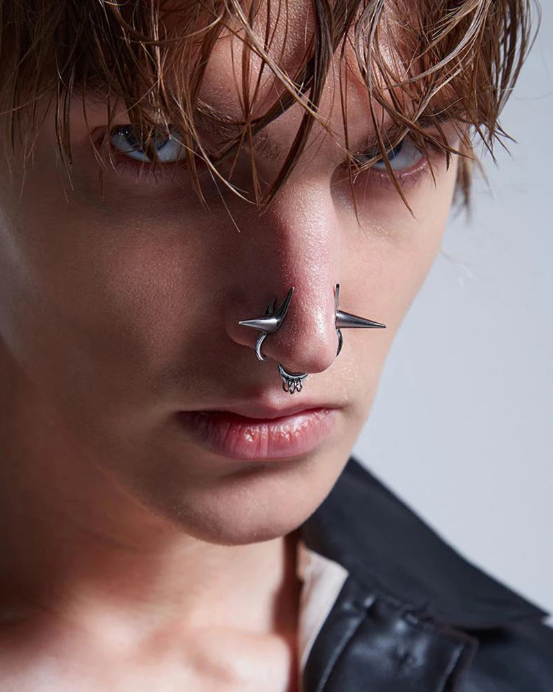 Fake Piercings Nose Hoop Punk Pointed Cone Nose Ring Jewelry Unisex Gothic Nasal Ring Street Rock Design Accessories Gift