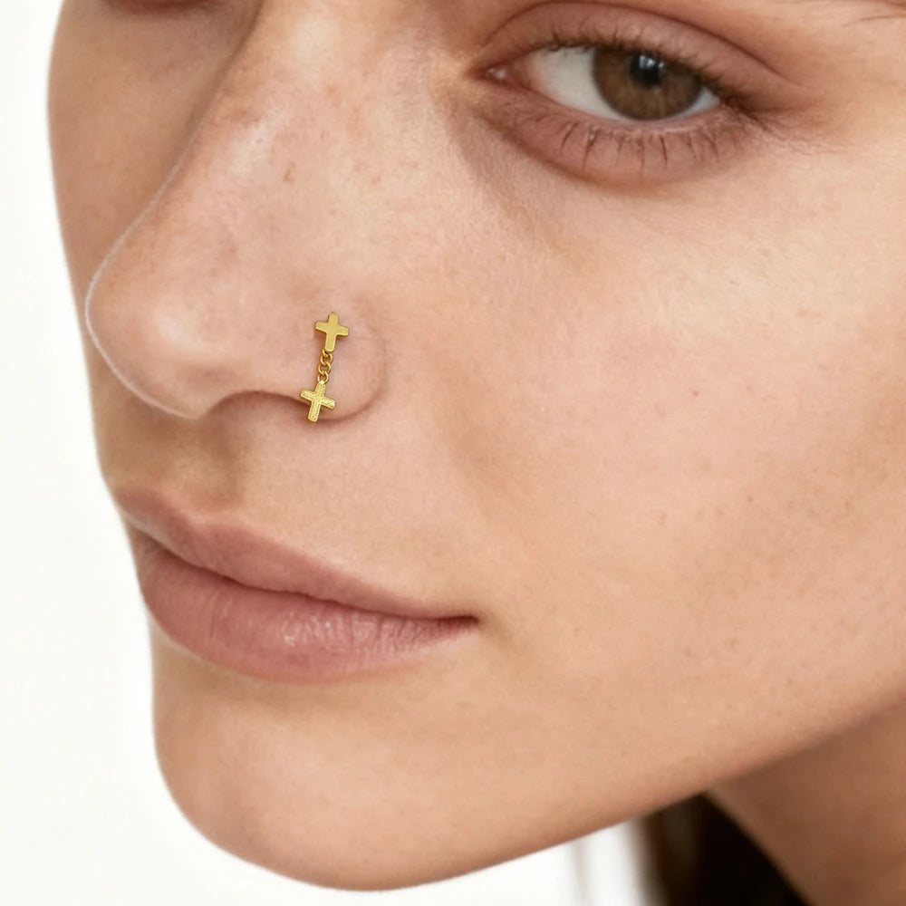 Nose Rings for Women 316L Stainless Steel Nostril Hoop Nose Ring Studs Fashion Body Cross Nose Piercing Jewelry Set