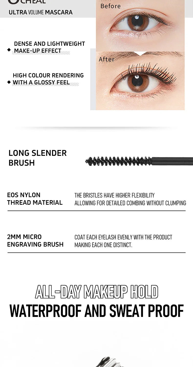 Silver Tube Mascara – Volumizing, Lengthening & Curling Formula, Waterproof & Smudge-Proof with Clump-Free, Flake-Resistant Wear