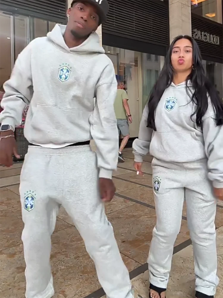 American Hip-Hop Sets Mens High Street Y2K Hoodie Straight Sweatpants Couple Printed Suit Spring Autumn Streetwear Hoodie Sets