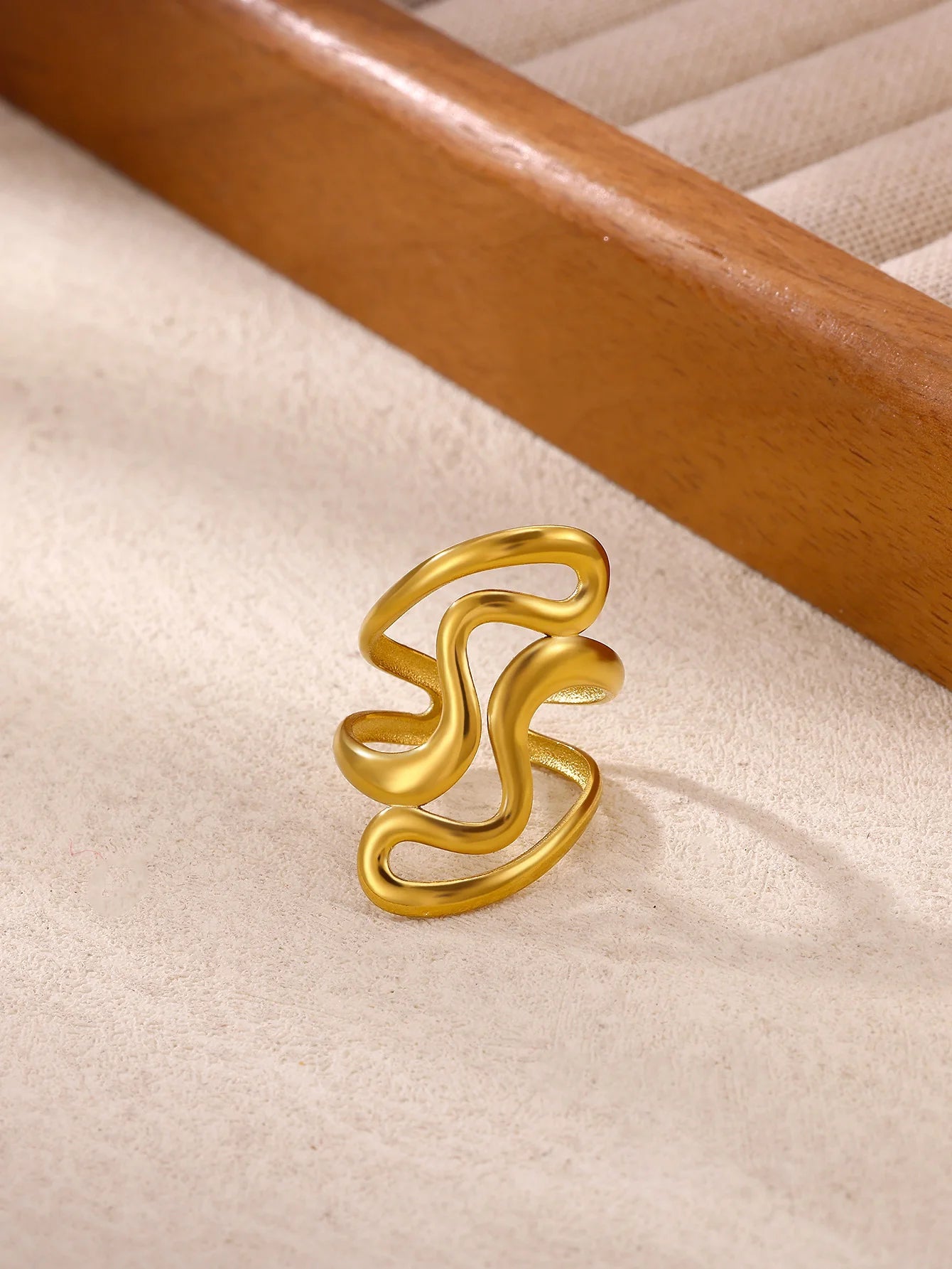 Irregular Geometric Rings for Women Gold Color ‌Stainless Steel Twisted Adjustable Ring Durable Rustproof Trendy Jewelry Gift