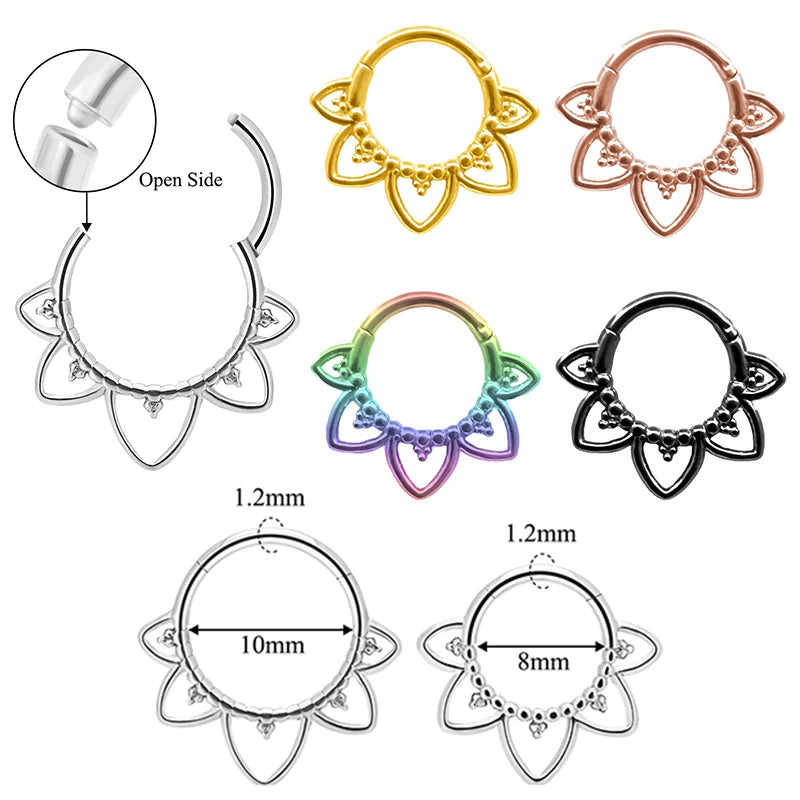 Stainless Steel Nose Ring Flower Hinged Septum Clicker Nose Hoop Seamless Nose Ring for Women Cartilage Nose Piercing Jewelry