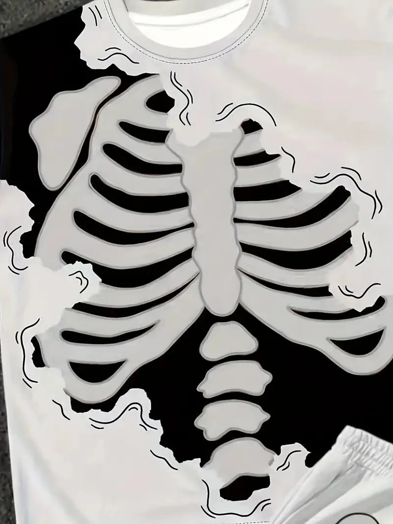 The 2025 summer new men's set features street casual hip-hop fashion comfort and softness with 3D frame pattern prints