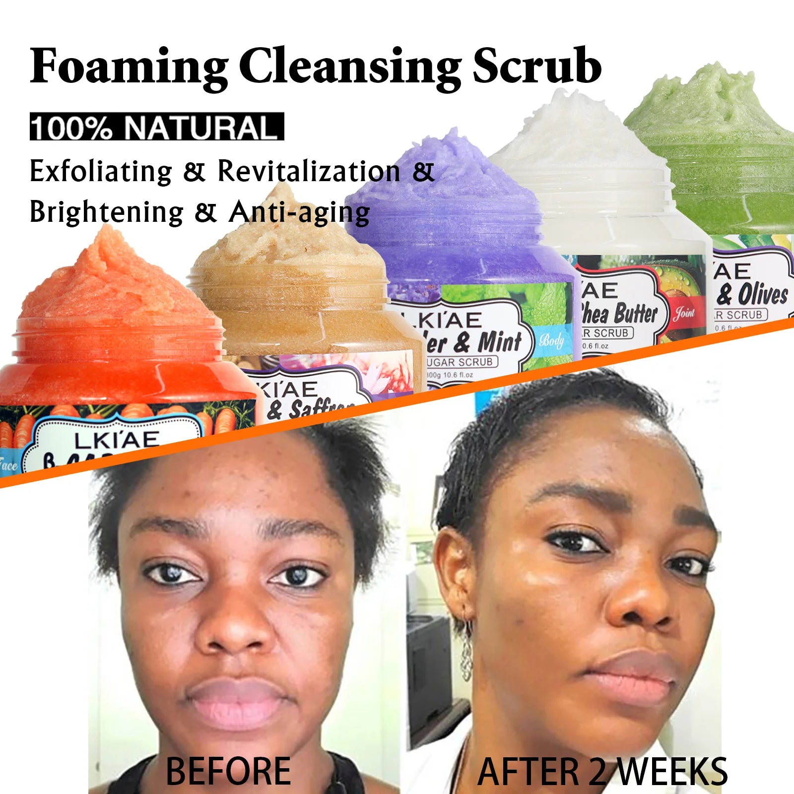 LKIAE Exfoliating & Lightening & Anti-aging Foaming & Brightening Cleansing Scrub, For All Skin Types, For Face and Body