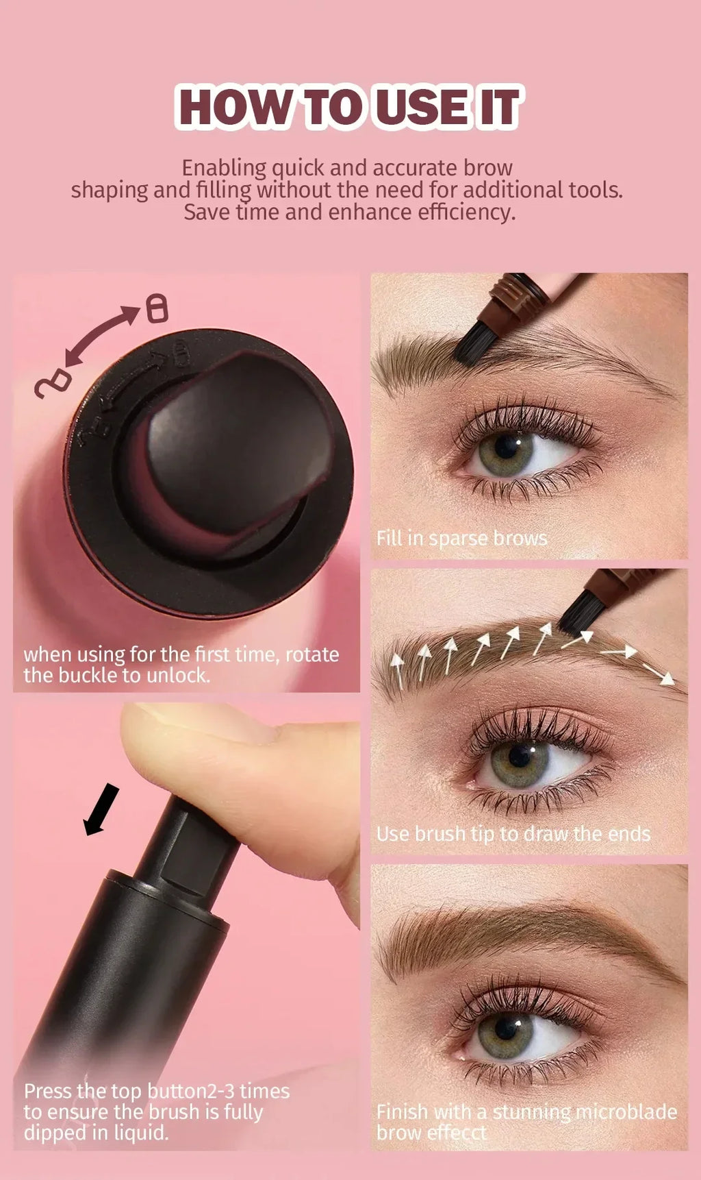 Wild Eyebrow Pencil Square Angled Brush Velvet 3D Brow Dye Cream Hairline Anti-smudge Waterproof Multifunction Eyebrow Tint Pen