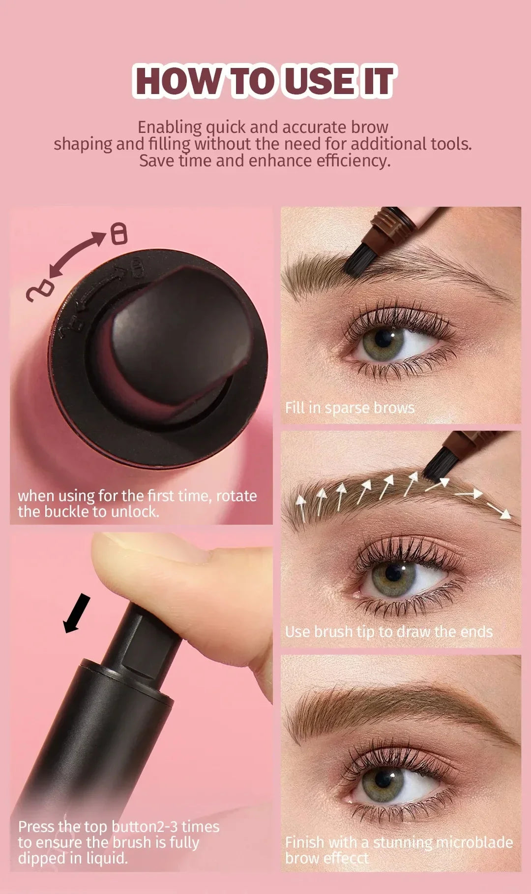 Wild Eyebrow Pencil Square Angled Brush Velvet 3D Brow Dye Cream Hairline Anti-smudge Waterproof Multifunction Eyebrow Tint Pen