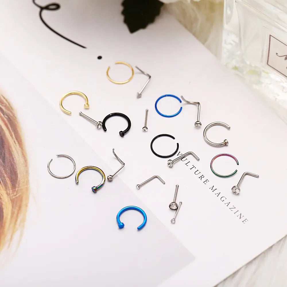 22 Pcs Of Suit Fake Nose Ring Earrings Fashion Punk Non-nose-piercing Septum Women Jewelry